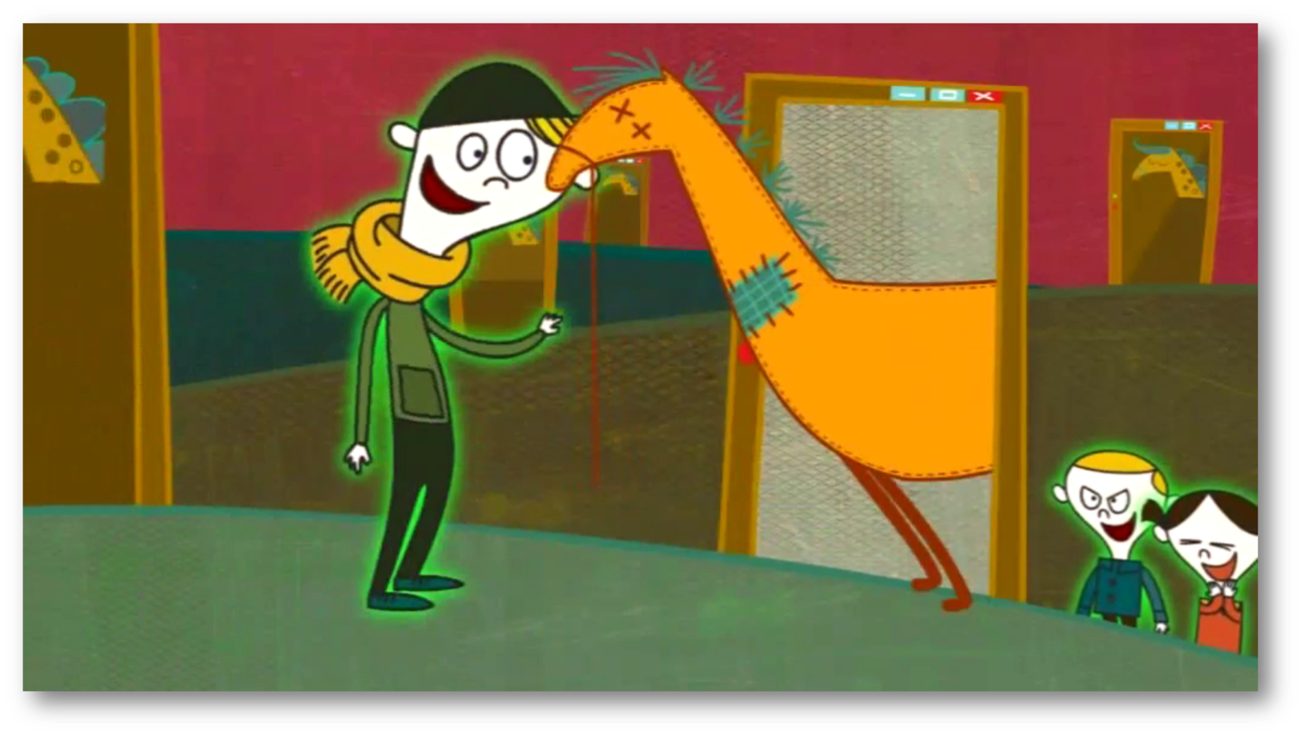Illustrasjon av gutt som står ansikt til ansikt med en hest.